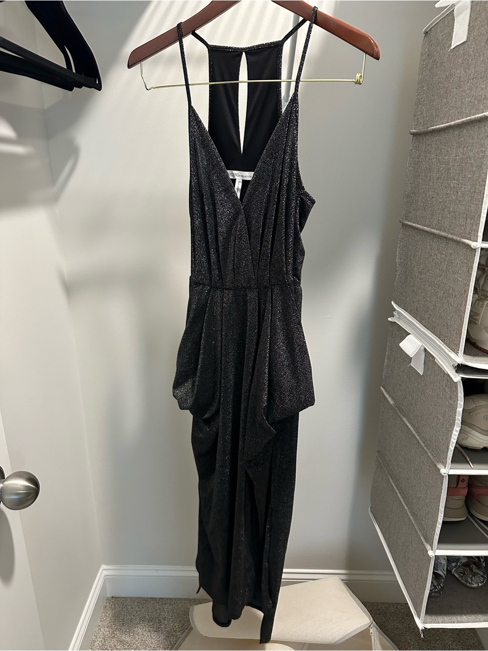 BCBGeneration Black Sparkle Draped Dress
